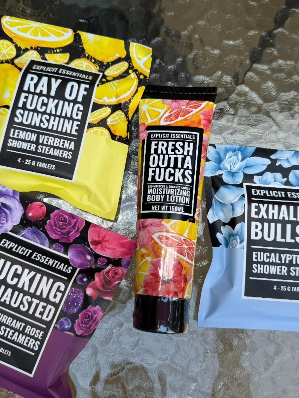 BRAND NEW!  EXPLICT ESSENTIALS 4 Piece Set - Lotion + Shower Steamers